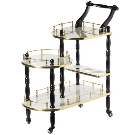 Fabulaxe Wood Serving Bar Cart Tea Trolley with 3 Tier Shelves and Rolling Wheels, Gold, Black and White QI003775.WT